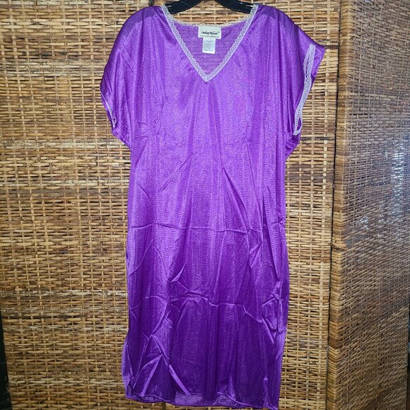 NWT VTG Anthony Richards Purple Nightgown Nightshirt Nylon W/ Lace Trim 1X - Picture 1 of 7